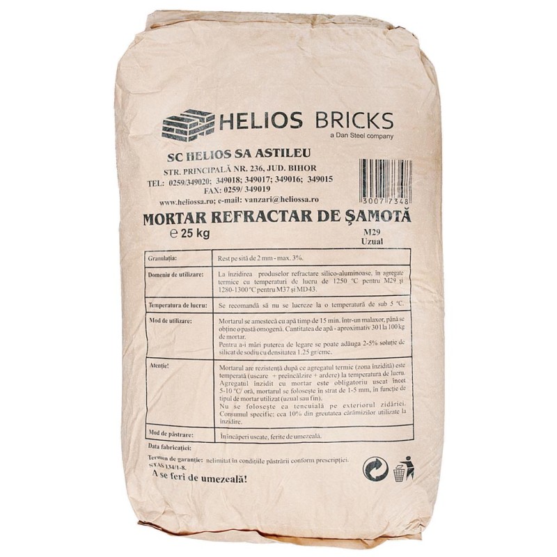 Mortar refractar de samota Helios M29A, interior, 25 kg 